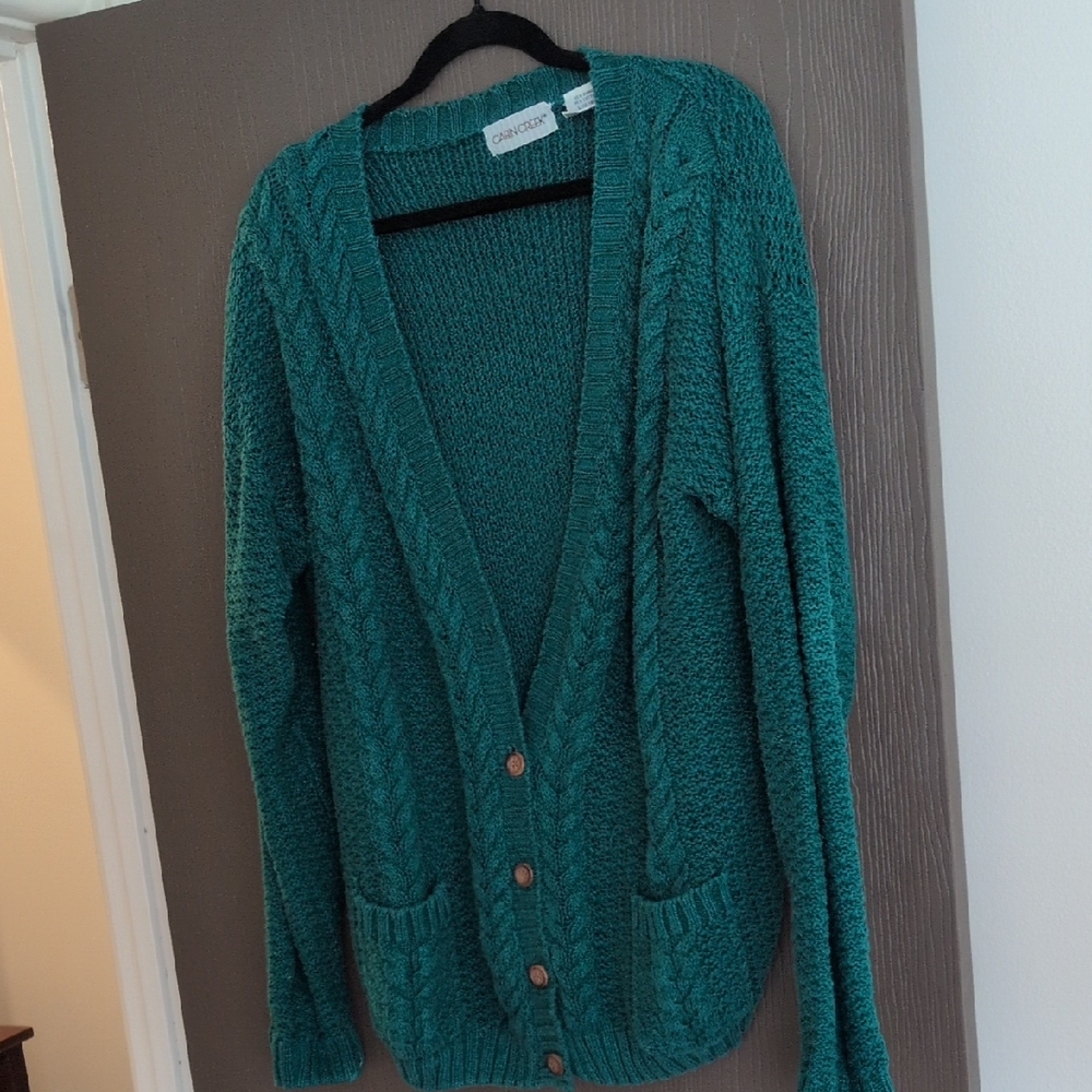 Vintage Cozy Teal Cable-Knit Women's Cardigan Sweater
